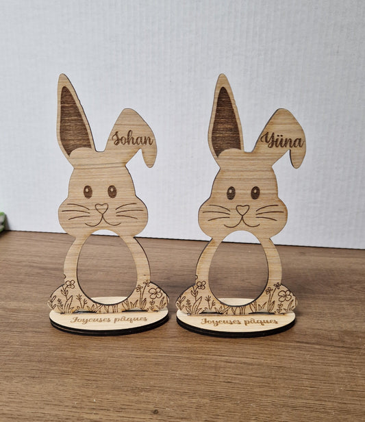 Lapin de Pâques en bois - Support Œuf Kinder - Personnalisé