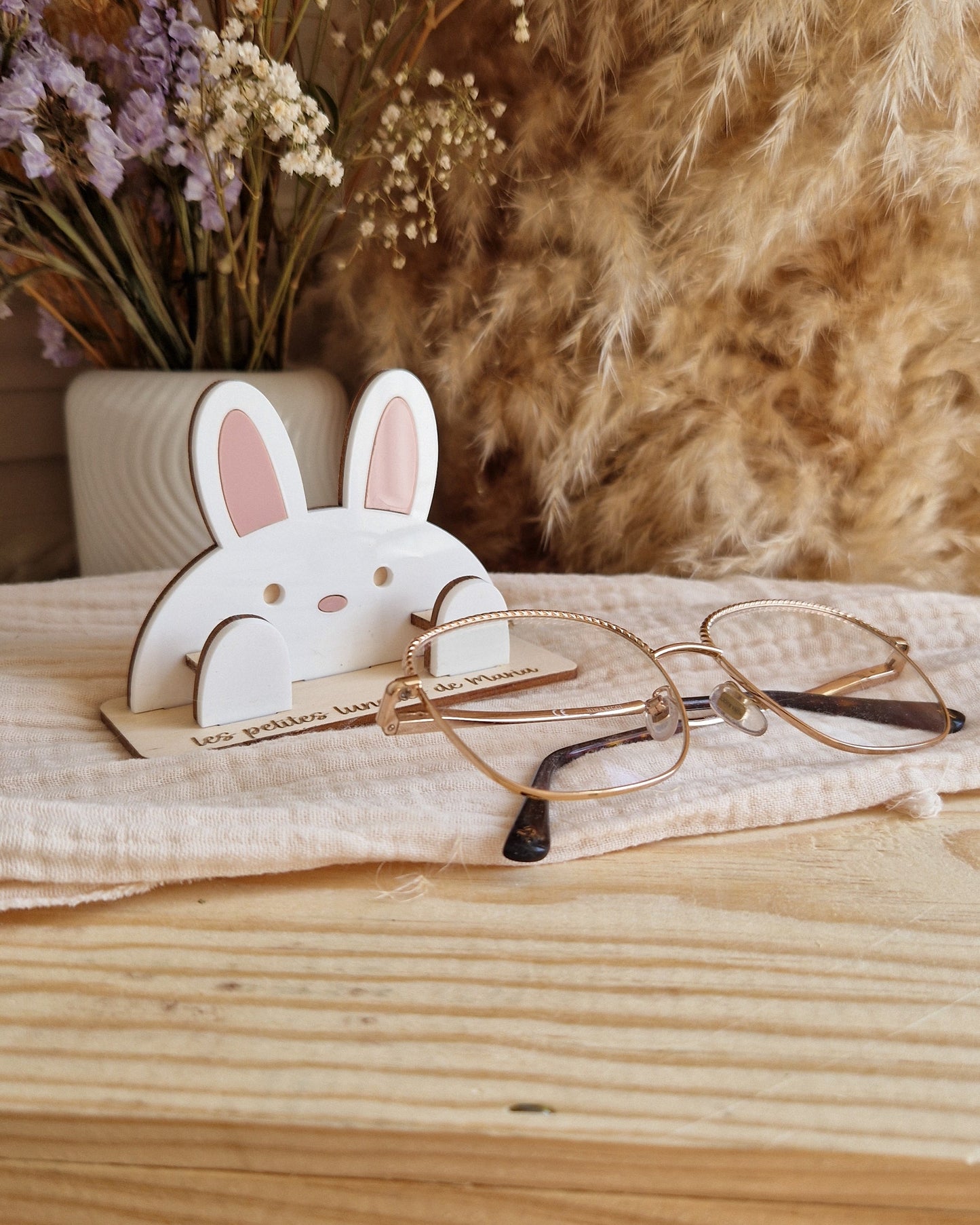 Porte lunettes enfant personnalisé Lapin en bois et plexi