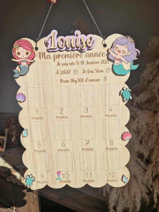 Panneau "Mes 12 premiers mois" personnalisé – Prénom, thème et texte de naissance