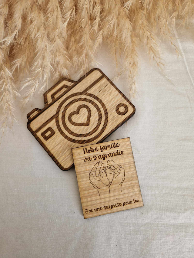 🌿 Faire-part en bois personnalisé – Annonce de grossesse ou demande de parrain/marraine