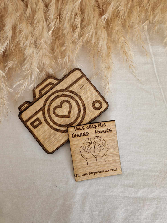 🌿 Faire-part en bois personnalisé – Annonce de grossesse ou demande de parrain/marraine