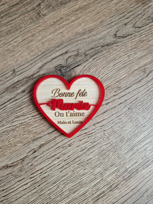Magnet Cœur bois et Acrylique - Fêtes des mamies