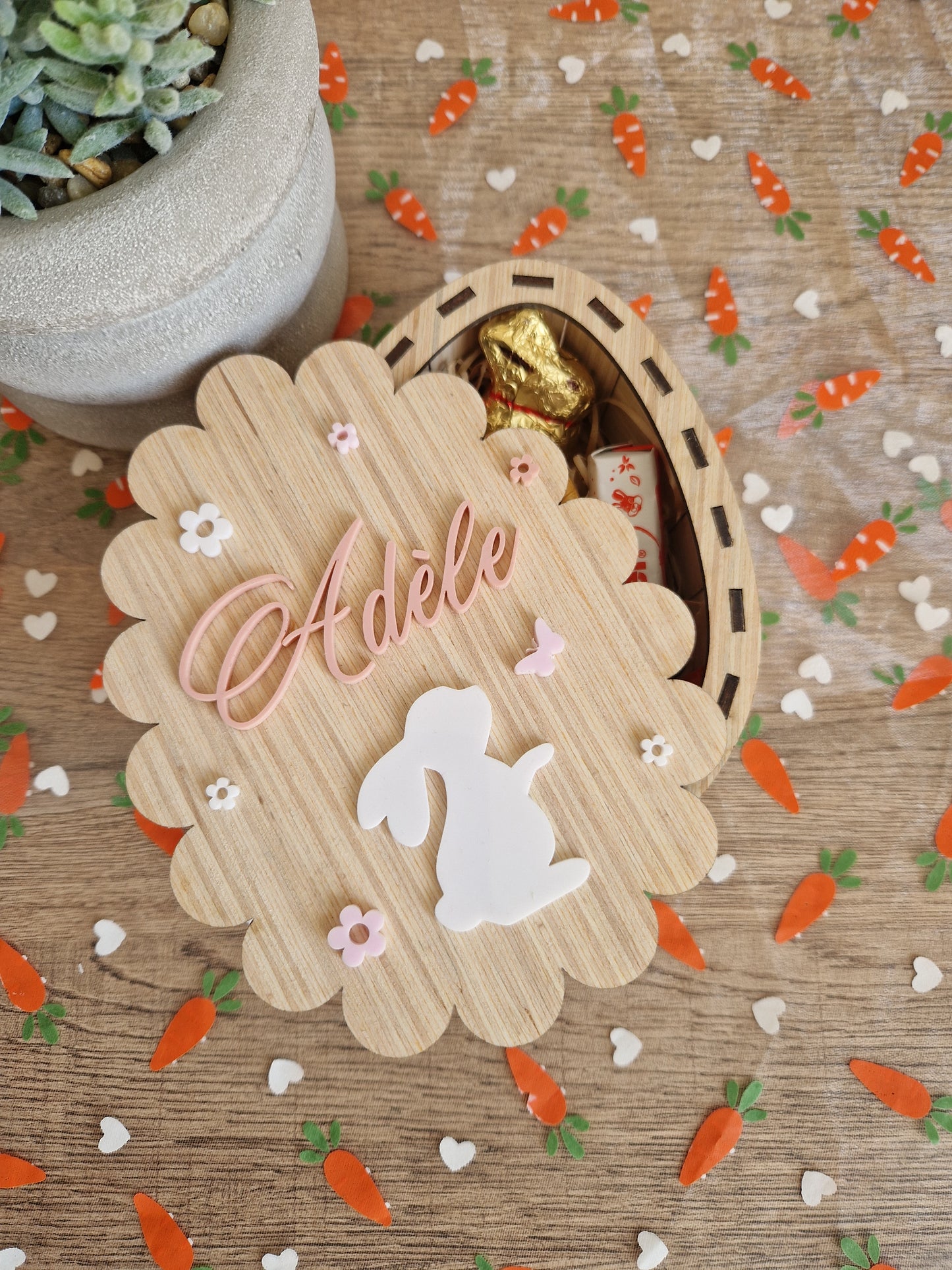 Boite œuf de Pâques - thème Papillon et fleurs - Personnalisé