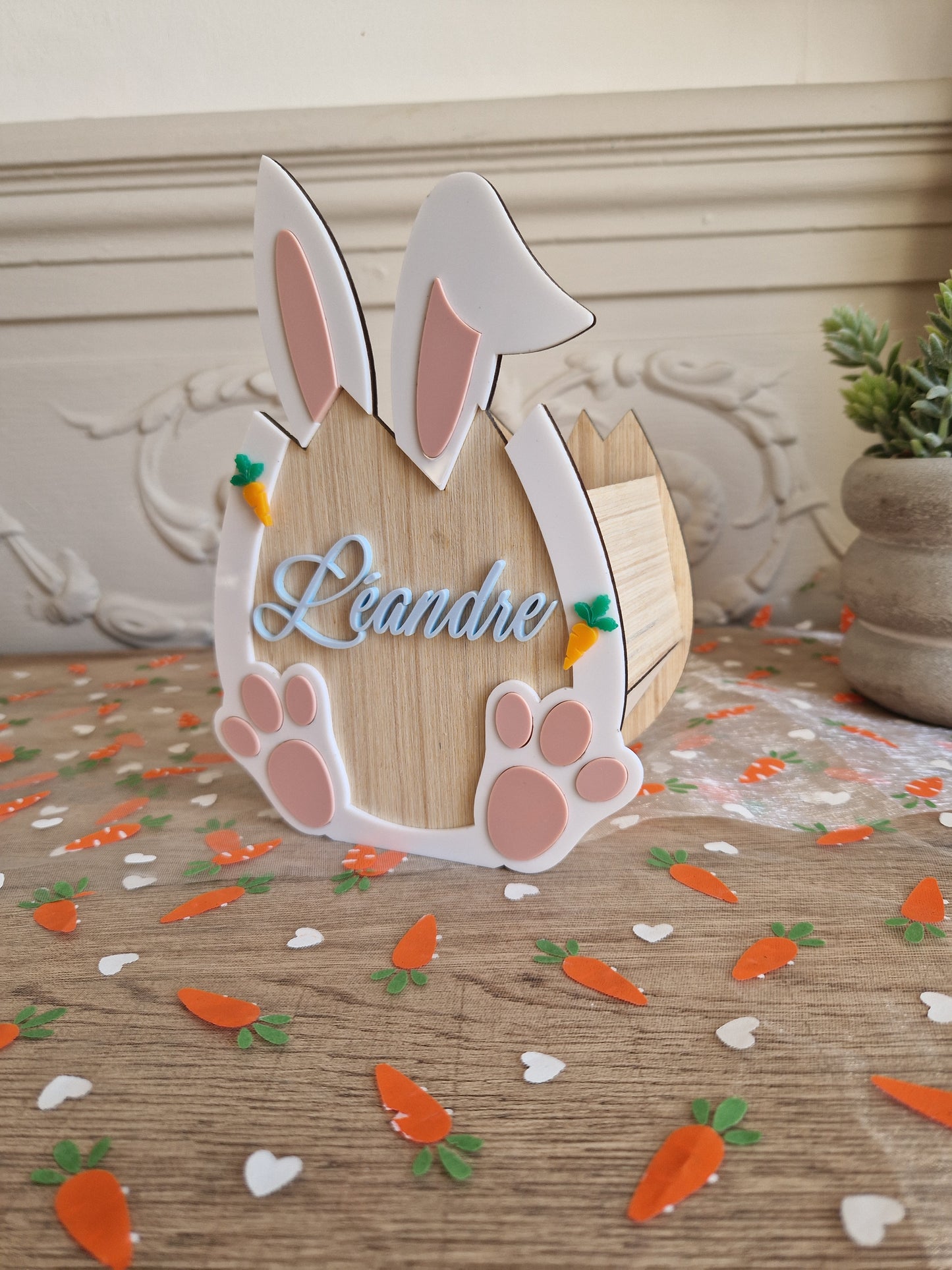 Panier lapin de Pâques - Personnalisé - Bois et Plexi