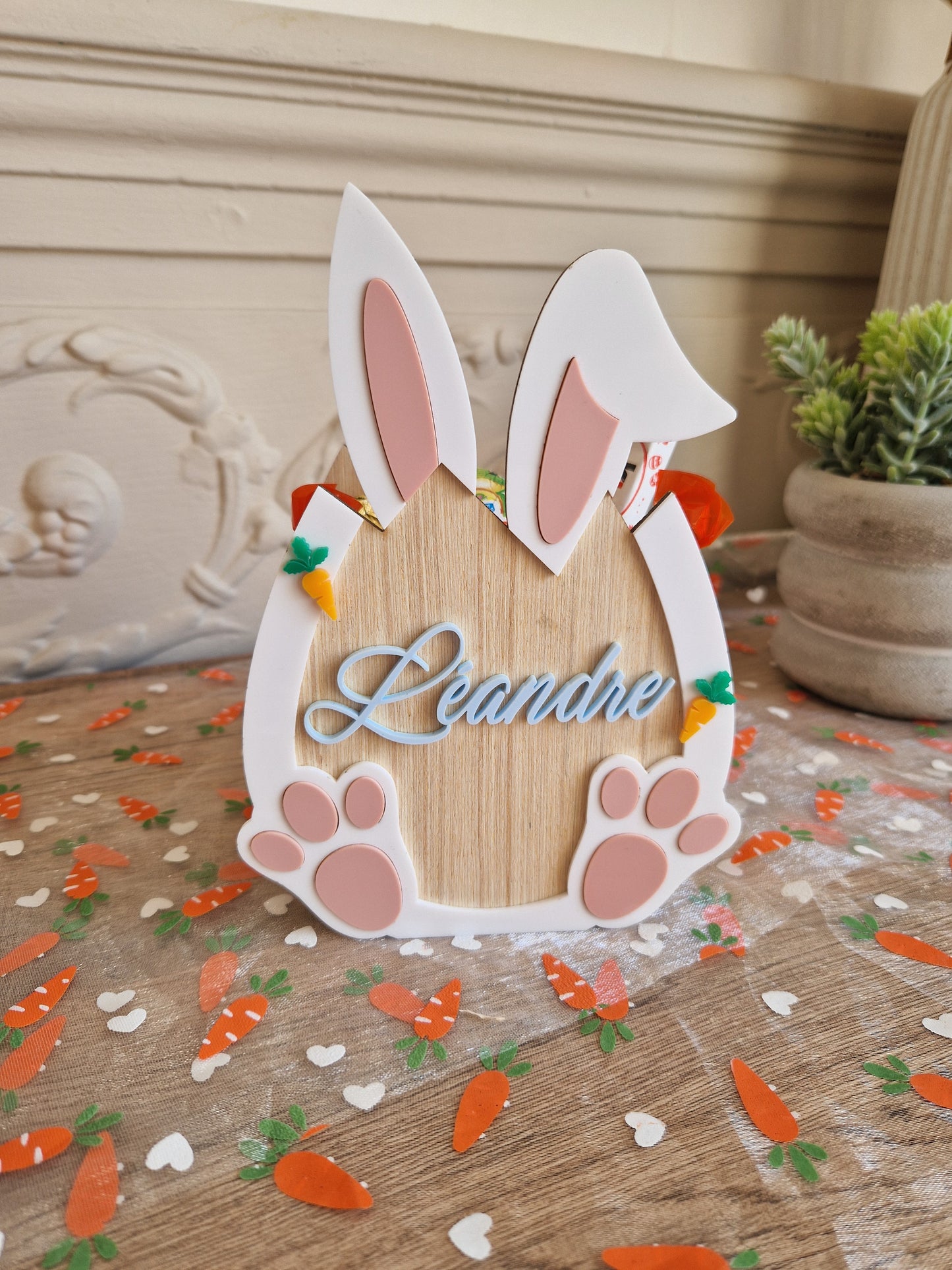 Panier lapin de Pâques - Personnalisé - Bois et Plexi