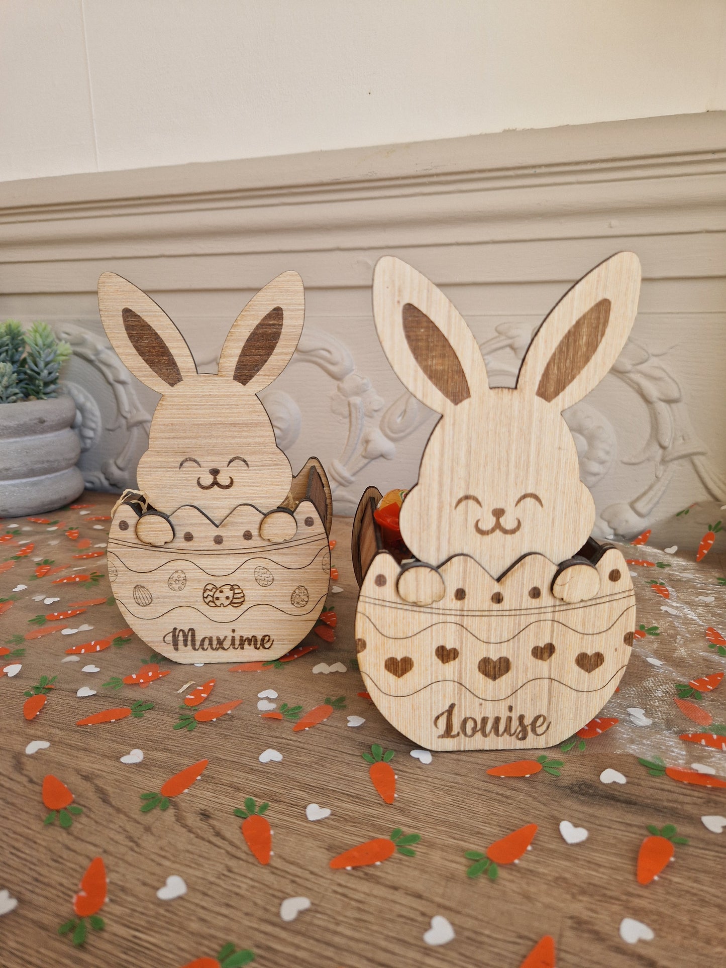 Panier de Pâques en bois - Lapin personnalisé