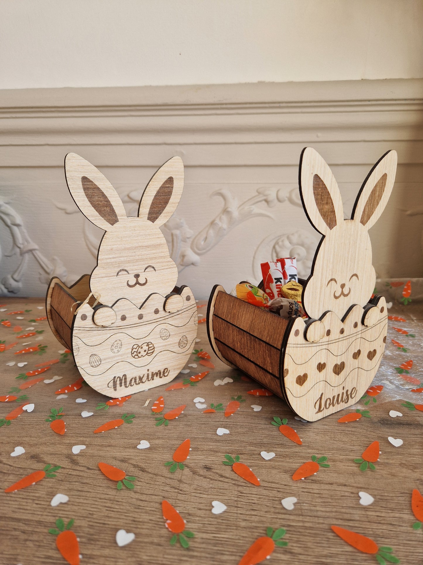 Panier de Pâques en bois - Lapin personnalisé