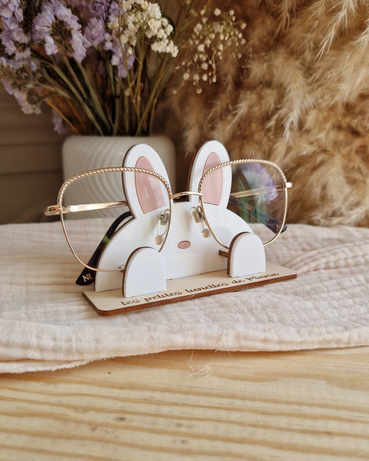 Porte lunettes enfant personnalisé Lapin en bois et plexi
