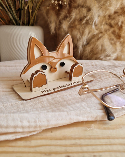 Porte lunettes enfant personnalisé Renard en bois et plexi
