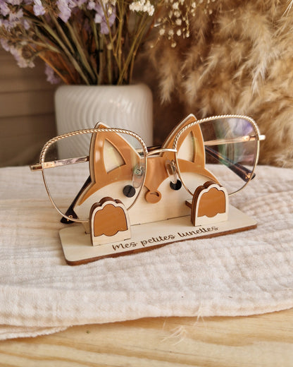Porte lunettes enfant personnalisé Renard en bois et plexi