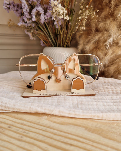Porte lunettes enfant personnalisé Renard en bois et plexi