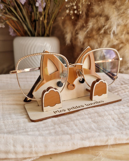 Porte lunettes enfant personnalisé Renard en bois et plexi