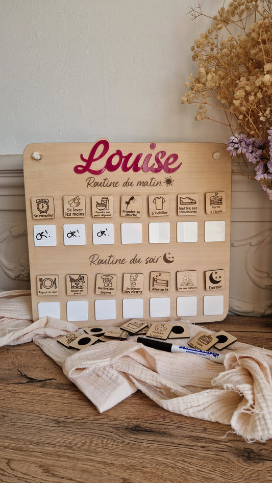 Routine enfant matin et soir personnalisée avec prénom – Tableau tâches effaçables