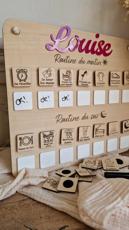 Routine enfant matin et soir personnalisée avec prénom – Tableau tâches effaçables