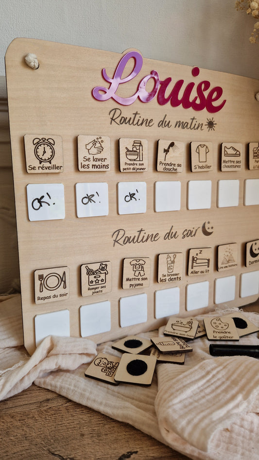 Routine enfant matin et soir personnalisée avec prénom – Tableau tâches effaçables