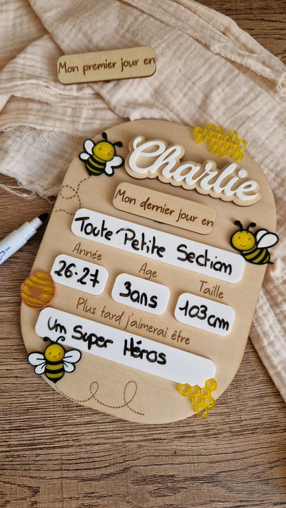 Panneau photo de rentrée scolaire personnalisé en bois - Abeille