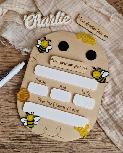 Panneau photo de rentrée scolaire personnalisé en bois - Abeille