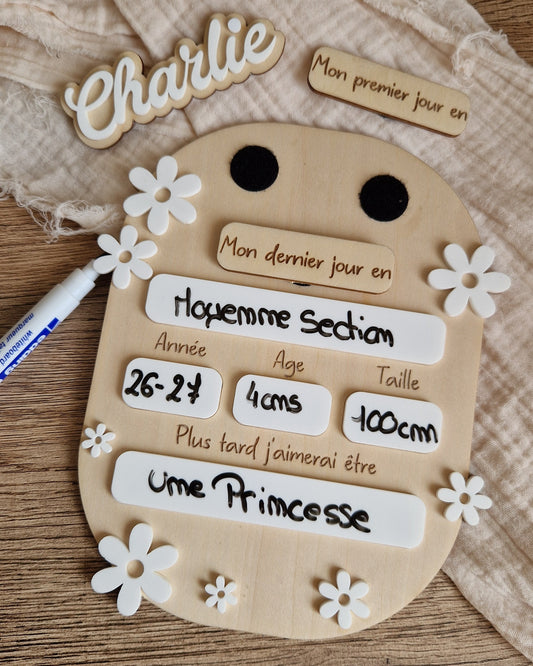 Panneau photo de rentrée scolaire personnalisé en bois - Fleurs