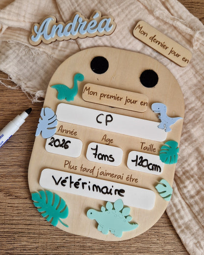Panneau photo de rentrée scolaire personnalisé en bois - Dinosaure