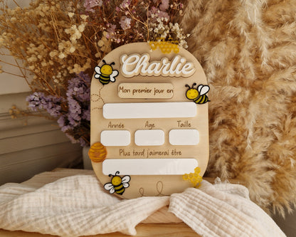Panneau photo de rentrée scolaire personnalisé en bois - Abeille