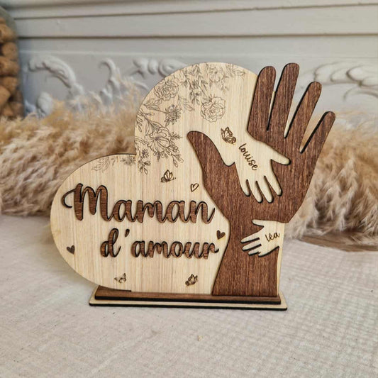 Décoration en bois personnalisée - Une main dans le cœur, un cœur dans la main