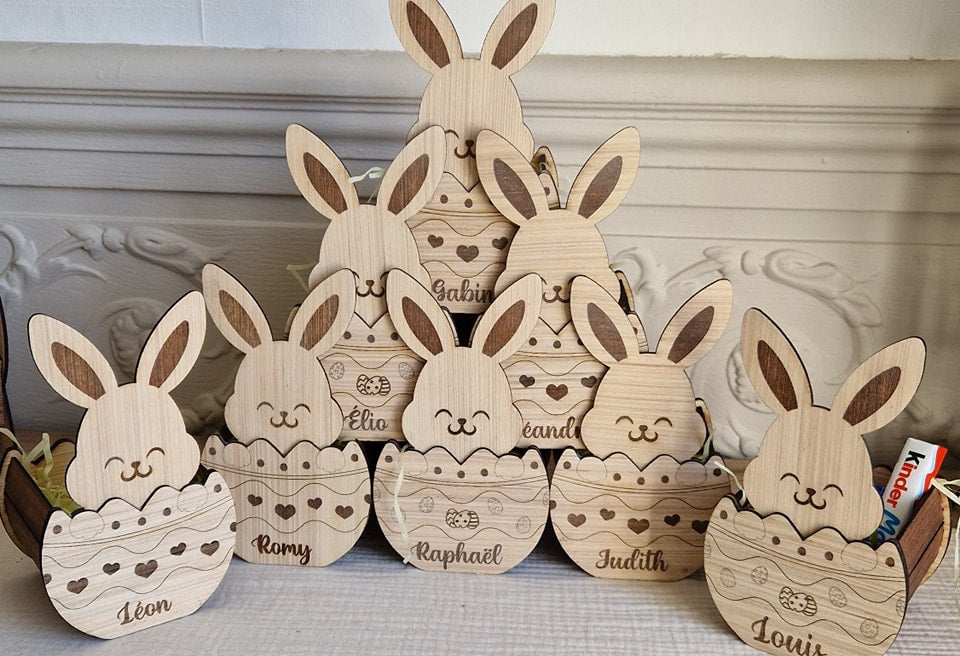 Panier de Pâques en bois - Lapin personnalisé