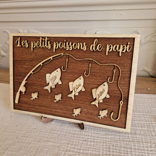 Cadre " Les petits poissons de papi" en bois