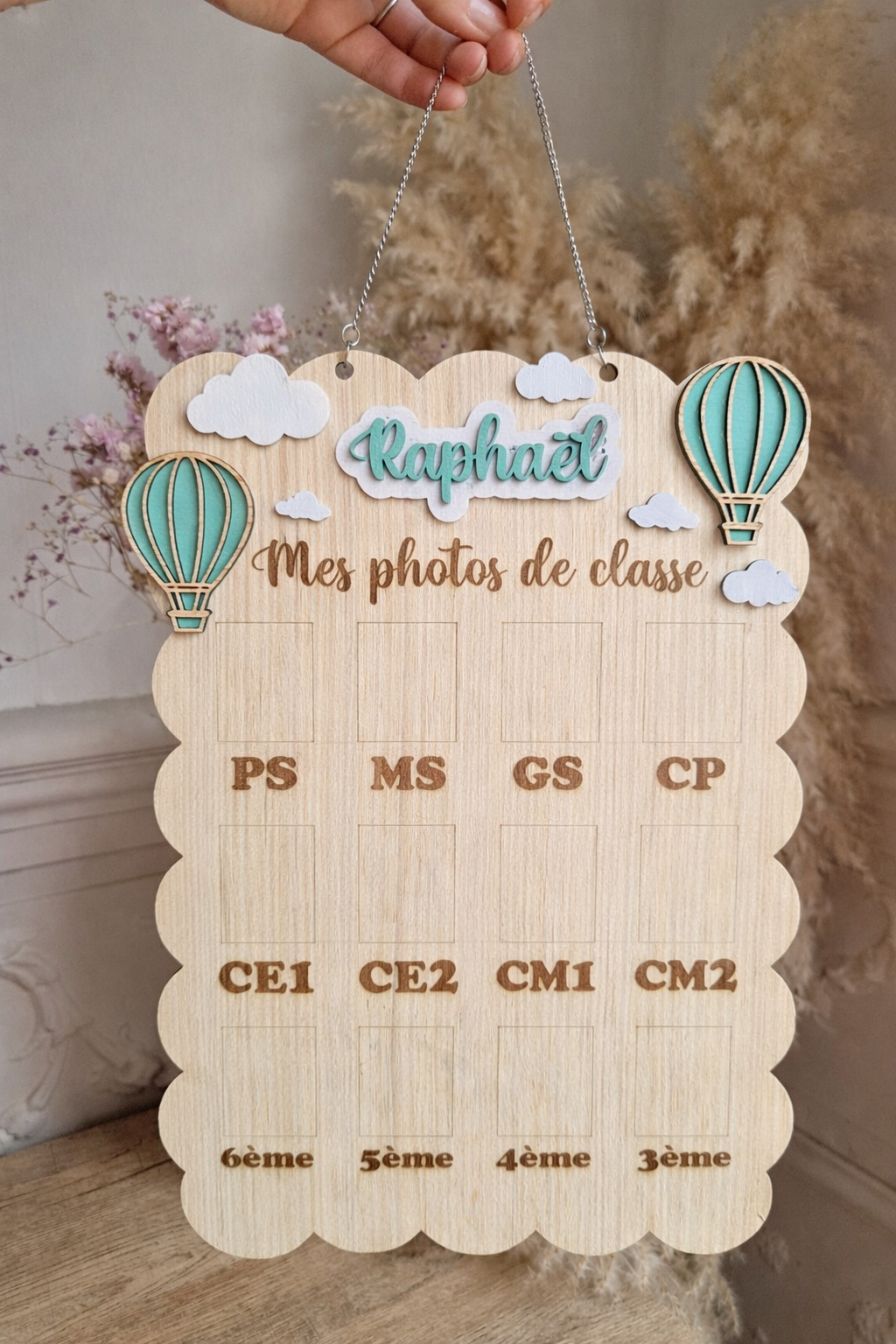 Panneau photo de classe ou naissance - Montgolfiere