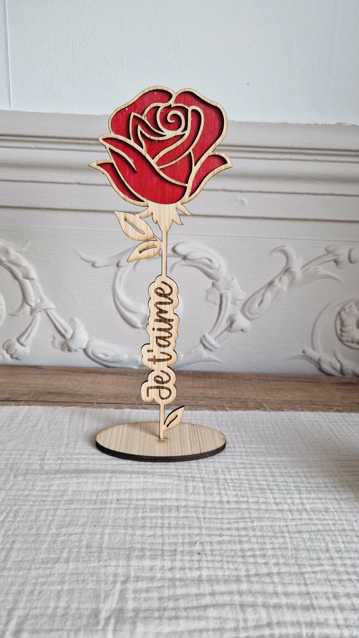 Rose Eternel en bois Je t'aime