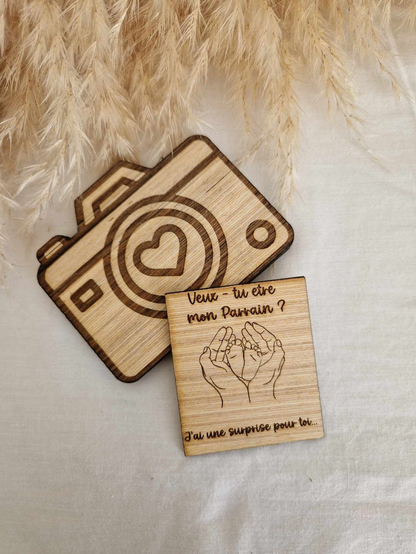 🌿 Faire-part en bois personnalisé – Annonce de grossesse ou demande de parrain/marraine