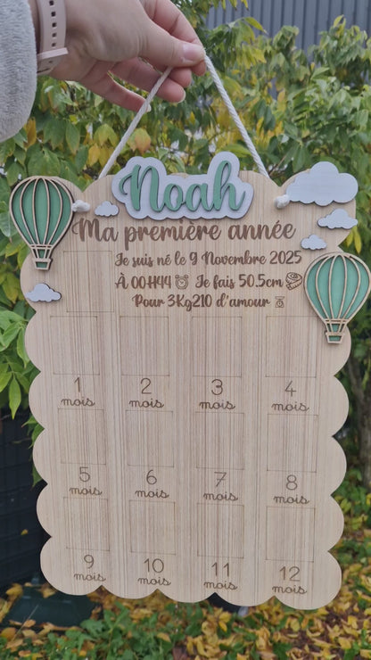Panneau photo de classe ou naissance - Montgolfiere